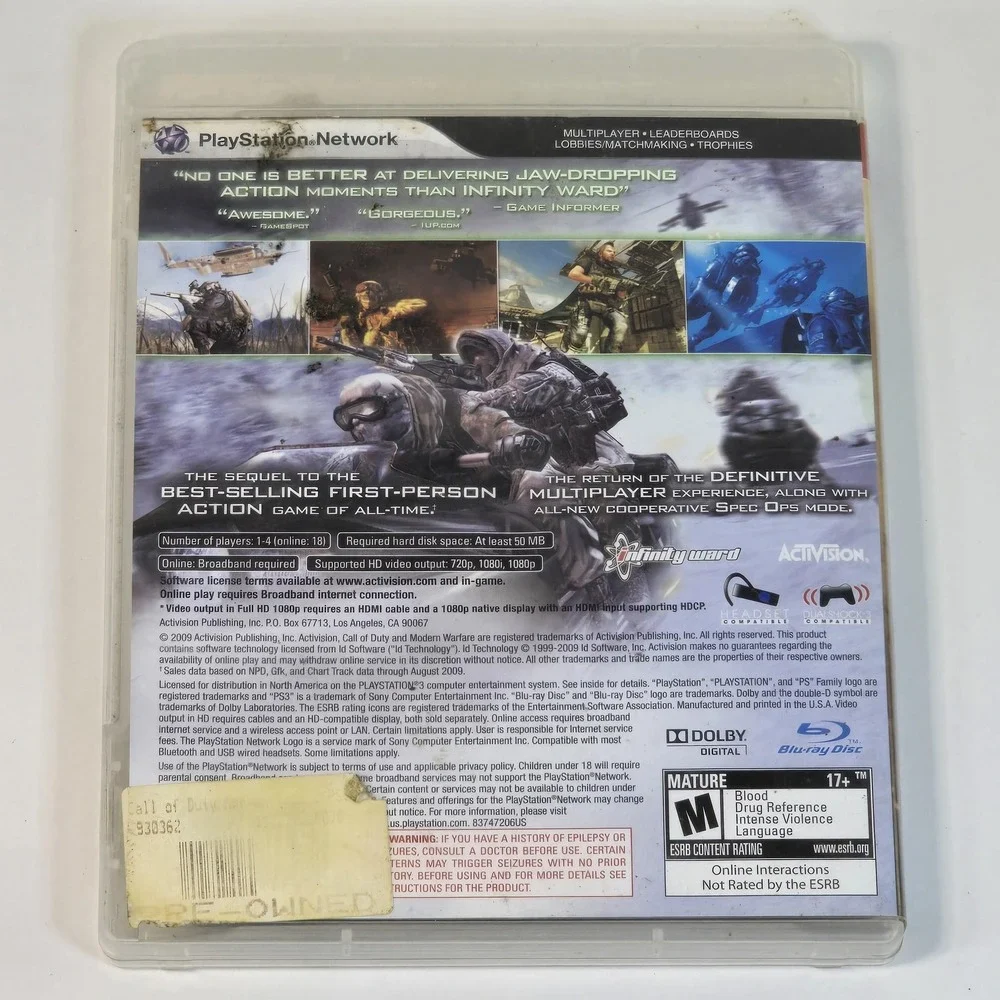 Call of Duty: Modern Warfare 2 Sony PlayStation 3 PS3 Game Disc Case Manual